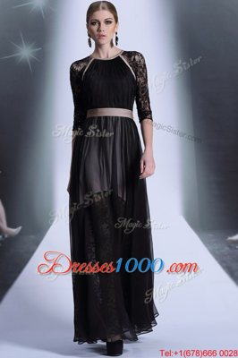 Elegant Scoop Half Sleeves Zipper Floor Length Lace Prom Dresses