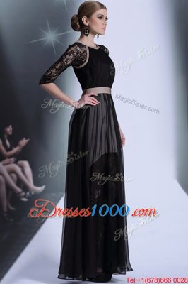 Elegant Scoop Half Sleeves Zipper Floor Length Lace Prom Dresses