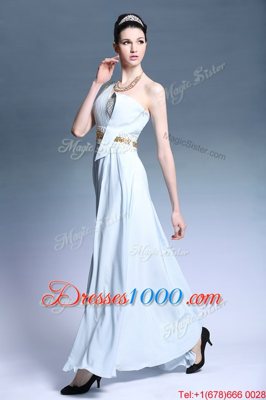 Wonderful One Shoulder Sleeveless Backless Dress for Prom Light Blue Chiffon