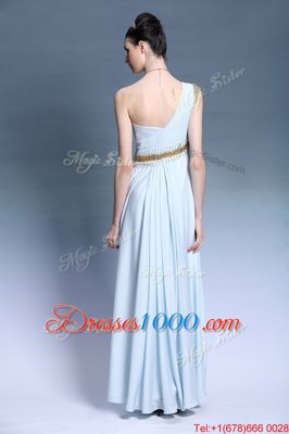 Wonderful One Shoulder Sleeveless Backless Dress for Prom Light Blue Chiffon