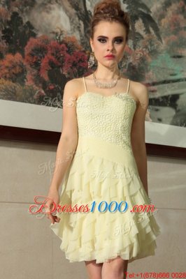 Light Yellow Side Zipper Spaghetti Straps Ruffled Layers Cocktail Dresses Chiffon Sleeveless