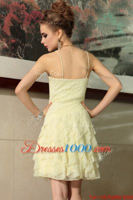 Light Yellow Side Zipper Spaghetti Straps Ruffled Layers Cocktail Dresses Chiffon Sleeveless