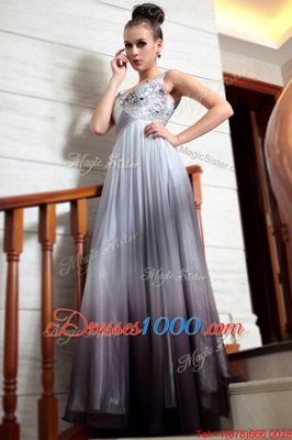 Wonderful Multi-color Side Zipper V-neck Beading and Appliques and Ruching Prom Evening Gown Chiffon Sleeveless