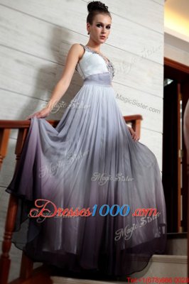 Wonderful Multi-color Side Zipper V-neck Beading and Appliques and Ruching Prom Evening Gown Chiffon Sleeveless