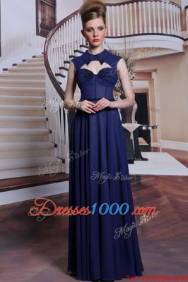 Fashion Navy Blue Sleeveless Chiffon Zipper Prom Dresses for Prom and Party