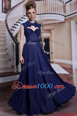 Fashion Navy Blue Sleeveless Chiffon Zipper Prom Dresses for Prom and Party