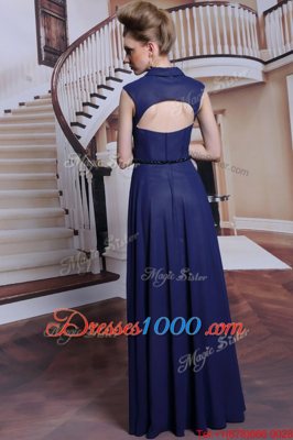 Fashion Navy Blue Sleeveless Chiffon Zipper Prom Dresses for Prom and Party