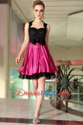 Pink And Black Straps Neckline Beading Dress for Prom Sleeveless Side Zipper