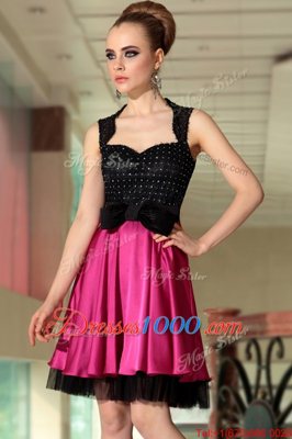 Pink And Black Straps Neckline Beading Dress for Prom Sleeveless Side Zipper