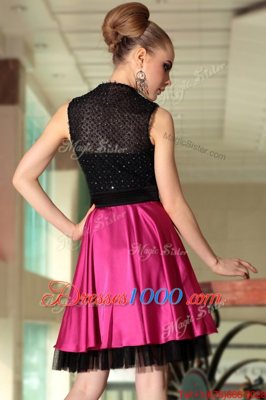 Pink And Black Straps Neckline Beading Dress for Prom Sleeveless Side Zipper