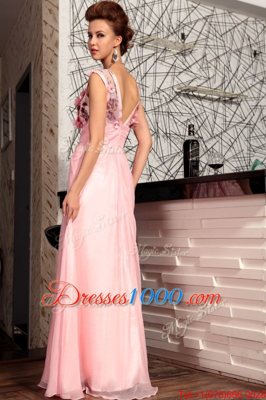 Luxurious V-neck Sleeveless Satin Prom Gown Appliques Zipper