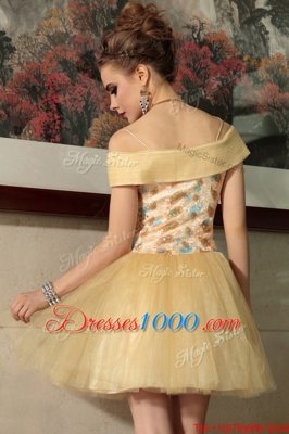 Romantic Gold A-line Beading Side Zipper Organza Cap Sleeves Mini Length