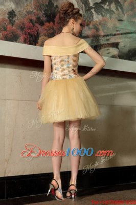 Romantic Gold A-line Beading Side Zipper Organza Cap Sleeves Mini Length