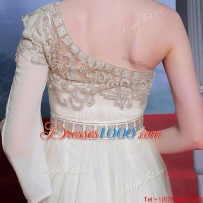 High End One Shoulder 3|4 Length Sleeve Side Zipper Homecoming Dress Champagne Tulle