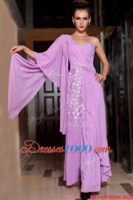 New Style Ankle Length Column/Sheath Half Sleeves Lilac Prom Party Dress Side Zipper