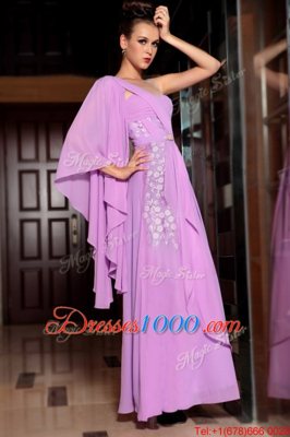 New Style Ankle Length Column/Sheath Half Sleeves Lilac Prom Party Dress Side Zipper