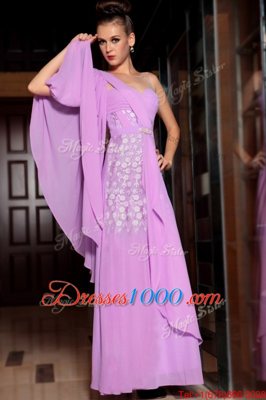 New Style Ankle Length Column/Sheath Half Sleeves Lilac Prom Party Dress Side Zipper