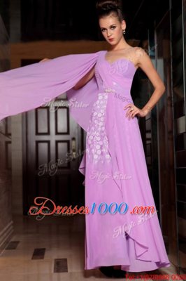 New Style Ankle Length Column/Sheath Half Sleeves Lilac Prom Party Dress Side Zipper