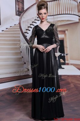 Excellent Chiffon 3|4 Length Sleeve Floor Length Prom Dresses and Beading