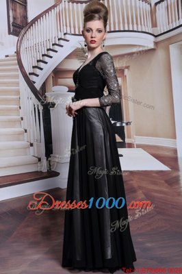 Excellent Chiffon 3|4 Length Sleeve Floor Length Prom Dresses and Beading