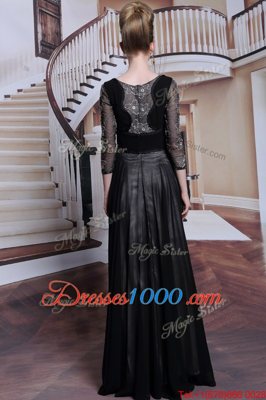 Excellent Chiffon 3|4 Length Sleeve Floor Length Prom Dresses and Beading