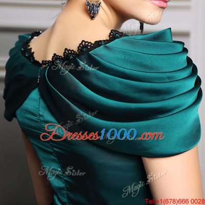 Noble V-neck Short Sleeves Zipper Dark Green Satin