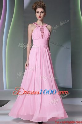 Halter Top Sleeveless Chiffon Dress for Prom Beading Side Zipper
