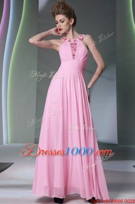 Halter Top Sleeveless Chiffon Dress for Prom Beading Side Zipper