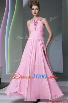 Halter Top Sleeveless Chiffon Dress for Prom Beading Side Zipper