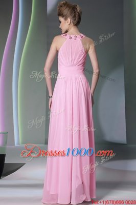 Halter Top Sleeveless Chiffon Dress for Prom Beading Side Zipper