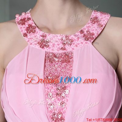 Halter Top Sleeveless Chiffon Dress for Prom Beading Side Zipper