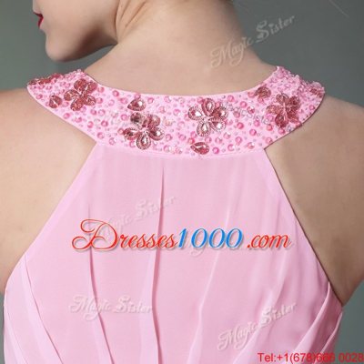 Halter Top Sleeveless Chiffon Dress for Prom Beading Side Zipper