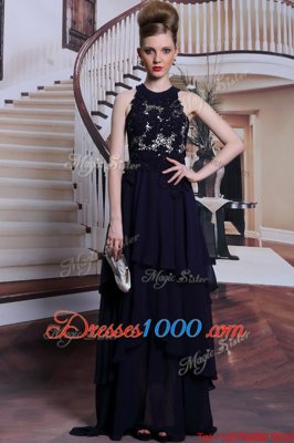 Scoop Sleeveless Lace Up Prom Party Dress Black Chiffon