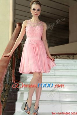 Colorful Baby Pink Scoop Neckline Pleated Prom Dresses Sleeveless Side Zipper