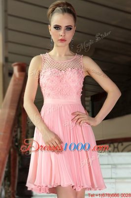 Colorful Baby Pink Scoop Neckline Pleated Prom Dresses Sleeveless Side Zipper