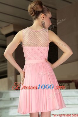 Colorful Baby Pink Scoop Neckline Pleated Prom Dresses Sleeveless Side Zipper