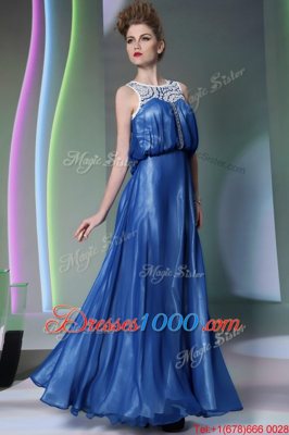 Delicate Scoop Beading Prom Party Dress Navy Blue Zipper Sleeveless Floor Length