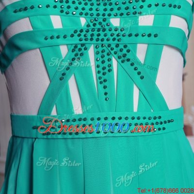 Scoop Turquoise Cap Sleeves Beading Floor Length Prom Dress