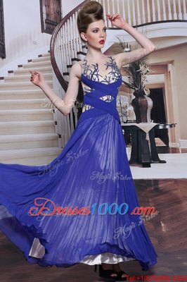 Great Royal Blue Zipper Sequins and Pleated Prom Gown Sleeveless