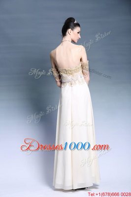 Fantastic Off The Shoulder Short Sleeves Prom Dresses Floor Length Appliques White Satin