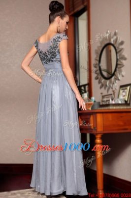 Fashionable Scoop Floor Length Side Zipper Homecoming Dress Grey and In for Prom and Party with Beading and Sequins and Ruching and Belt