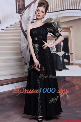 Extravagant One Shoulder Sleeveless Side Zipper Floor Length Lace and Sequins Homecoming Dress