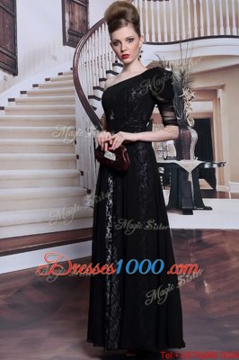 Extravagant One Shoulder Sleeveless Side Zipper Floor Length Lace and Sequins Homecoming Dress