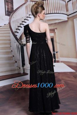 Extravagant One Shoulder Sleeveless Side Zipper Floor Length Lace and Sequins Homecoming Dress