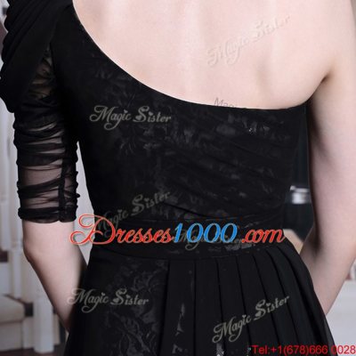 Extravagant One Shoulder Sleeveless Side Zipper Floor Length Lace and Sequins Homecoming Dress