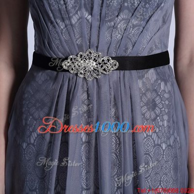 Scoop Grey Empire Belt Prom Dress Side Zipper Tulle Sleeveless Floor Length