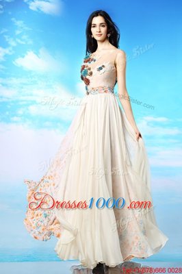 Stylish Red Side Zipper One Shoulder Beading and Pattern and Pleated Prom Gown Chiffon Sleeveless