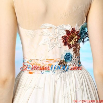 Stylish Red Side Zipper One Shoulder Beading and Pattern and Pleated Prom Gown Chiffon Sleeveless