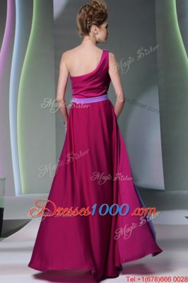 Sumptuous Column/Sheath Prom Party Dress Burgundy One Shoulder Chiffon Sleeveless High Low Side Zipper