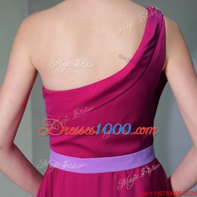 Sumptuous Column/Sheath Prom Party Dress Burgundy One Shoulder Chiffon Sleeveless High Low Side Zipper